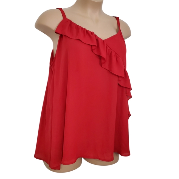 Torrid Georgette Diagonal Ruffle Front Cami Adjustable Straps Pre-Owned Sz 4 Red - Picture 2 of 13